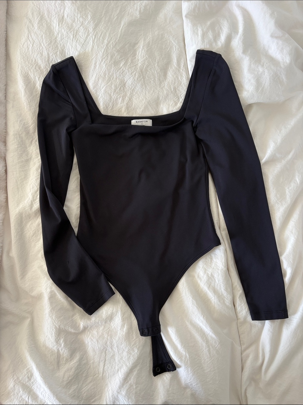 Babaton Black Square-Neck Long Sleeve Bodysuit